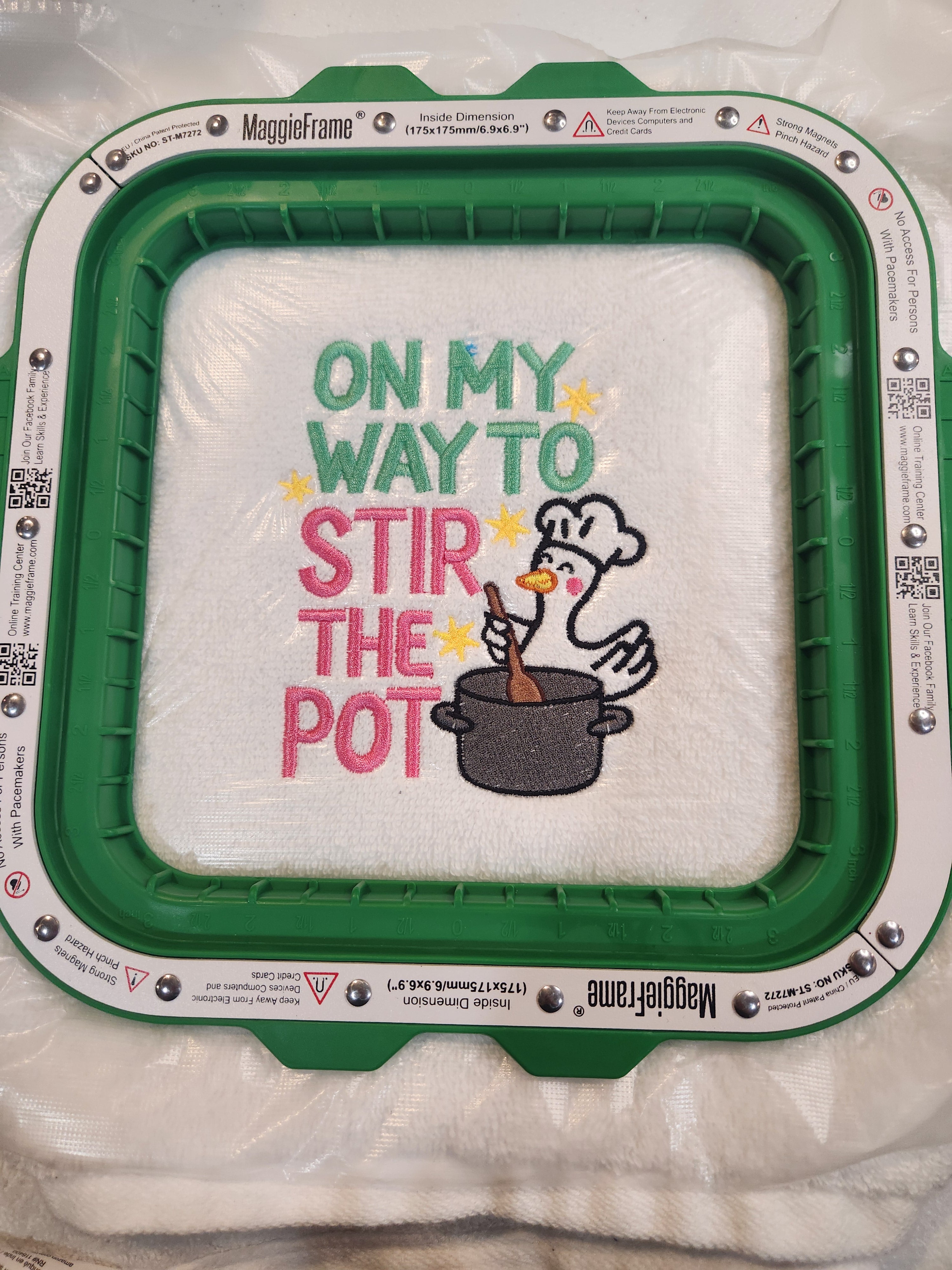 On My Way to Stir the Pot Embroidered Kitchen Towel