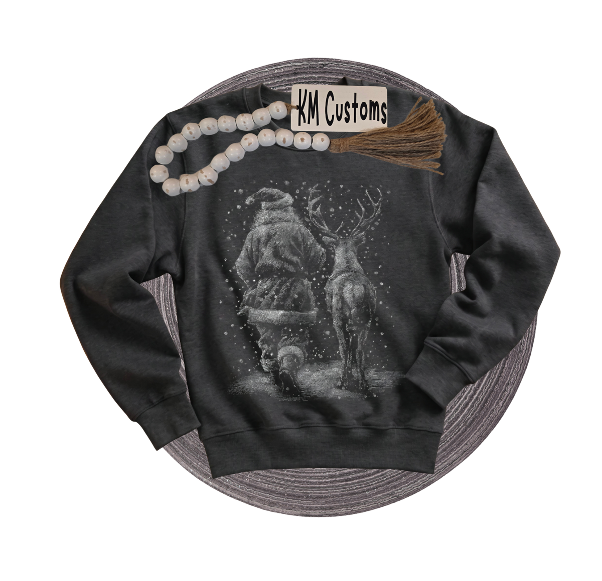 Santa and Reindeer Walking in Snow Sweatshirt