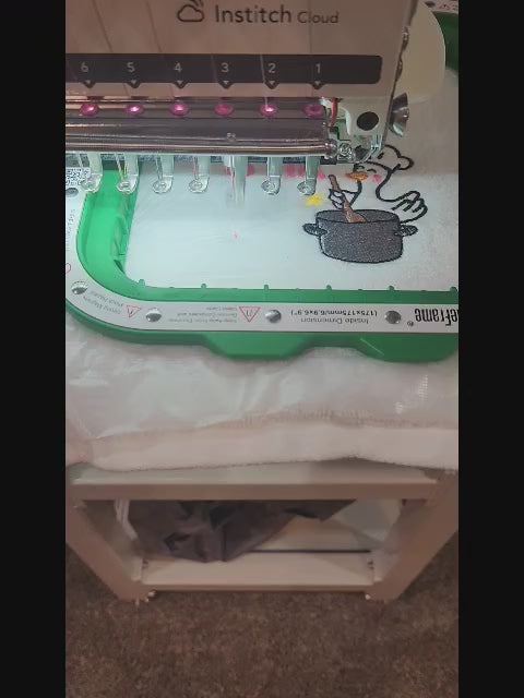 On My Way to Stir the Pot Embroidered Kitchen Towel