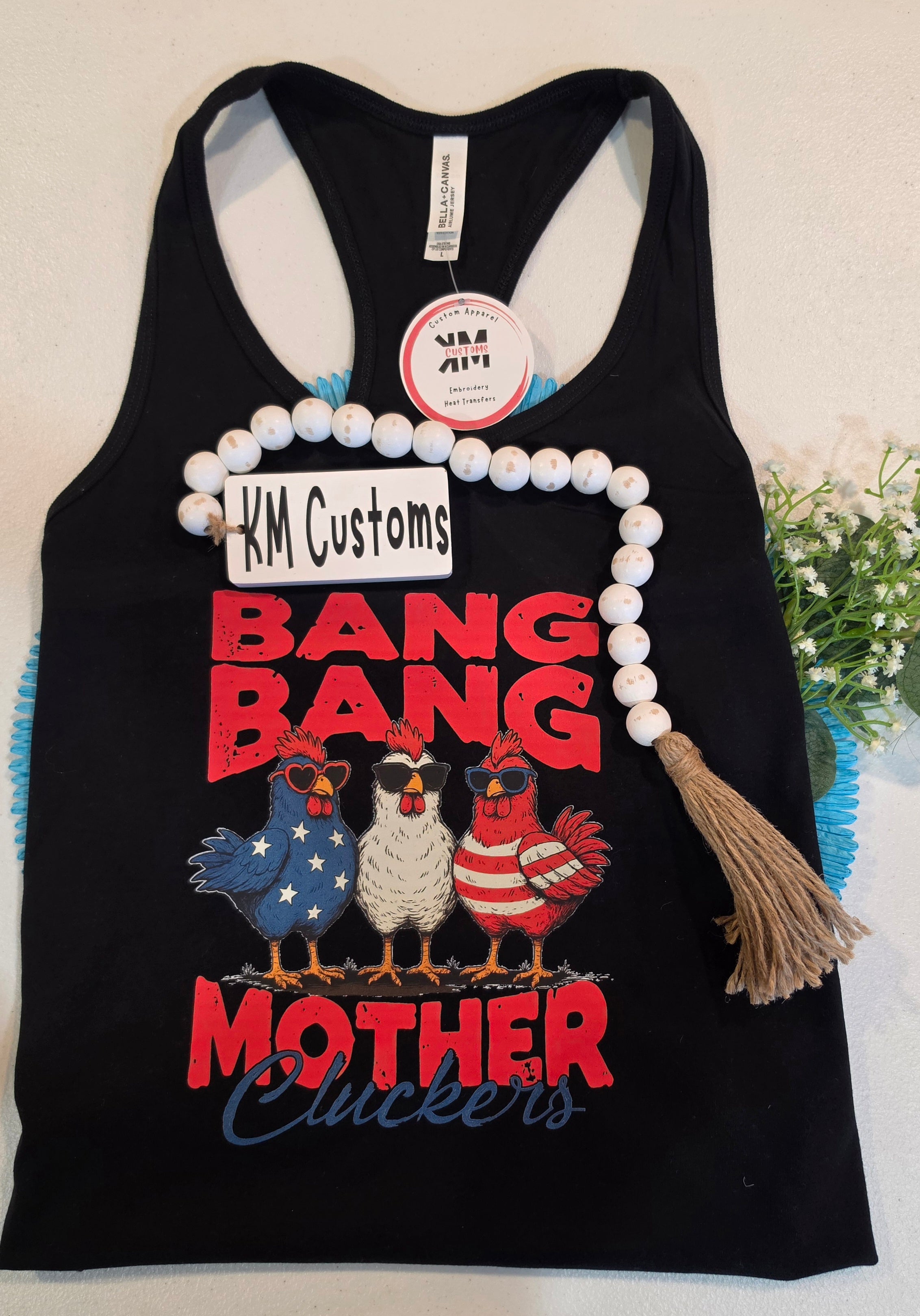 Bang Bang Mother Cluckers Chickens Racerback Tank