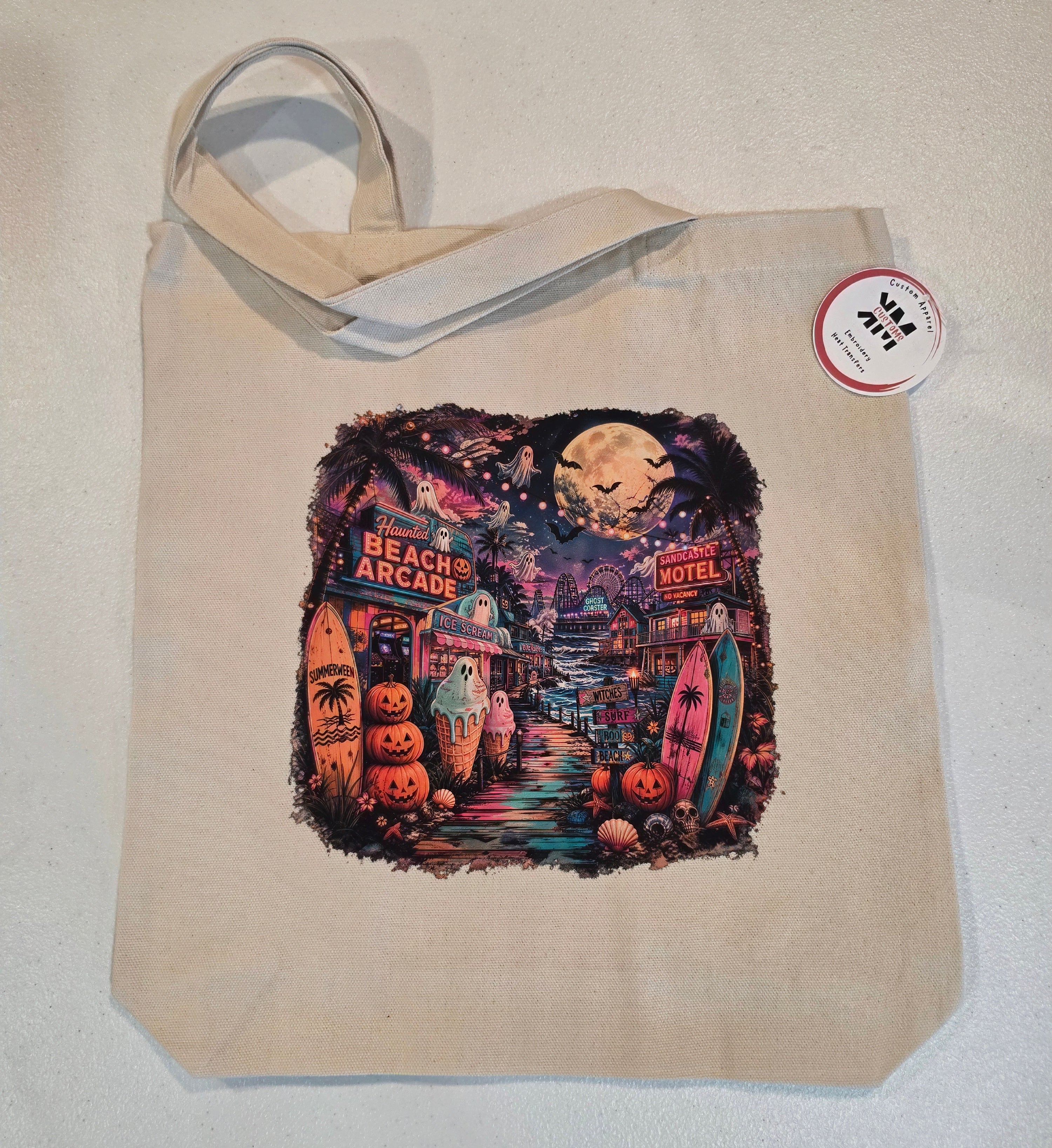 Summerween Beach Boardwalk Canvas Tote | Spooky Summer Bag