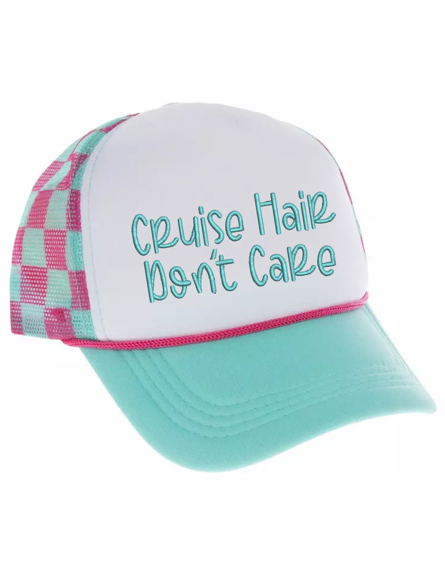 Cruise Hair Don't Care Retro Foam Trucker Hat – Teal & Pink Checkerboard