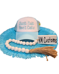 River Hair Don't Care" Foam Trucker Hat – Light Blue & White