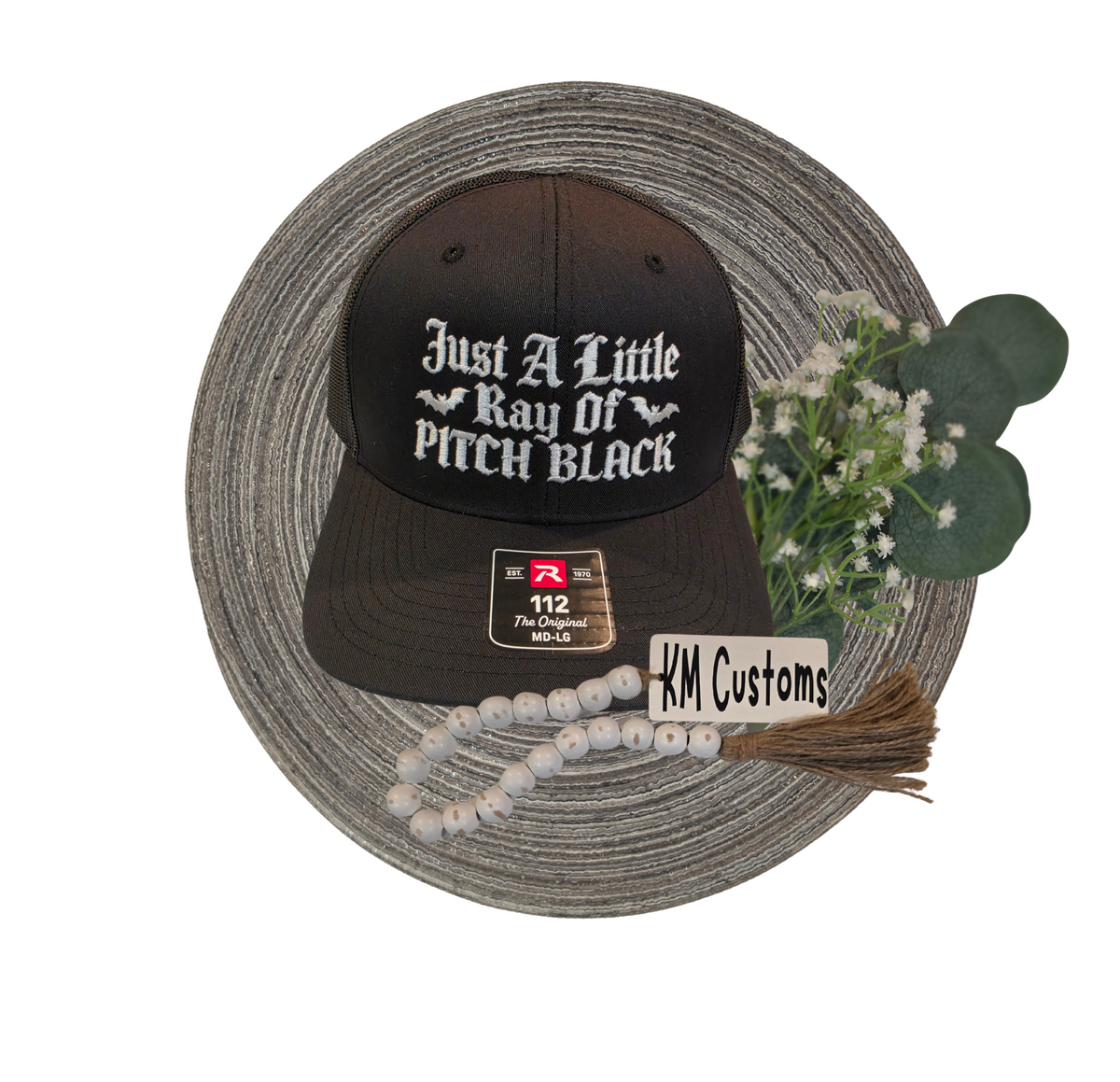 Just A Little Ray Of Pitch Black Embroidered Trucker Hat