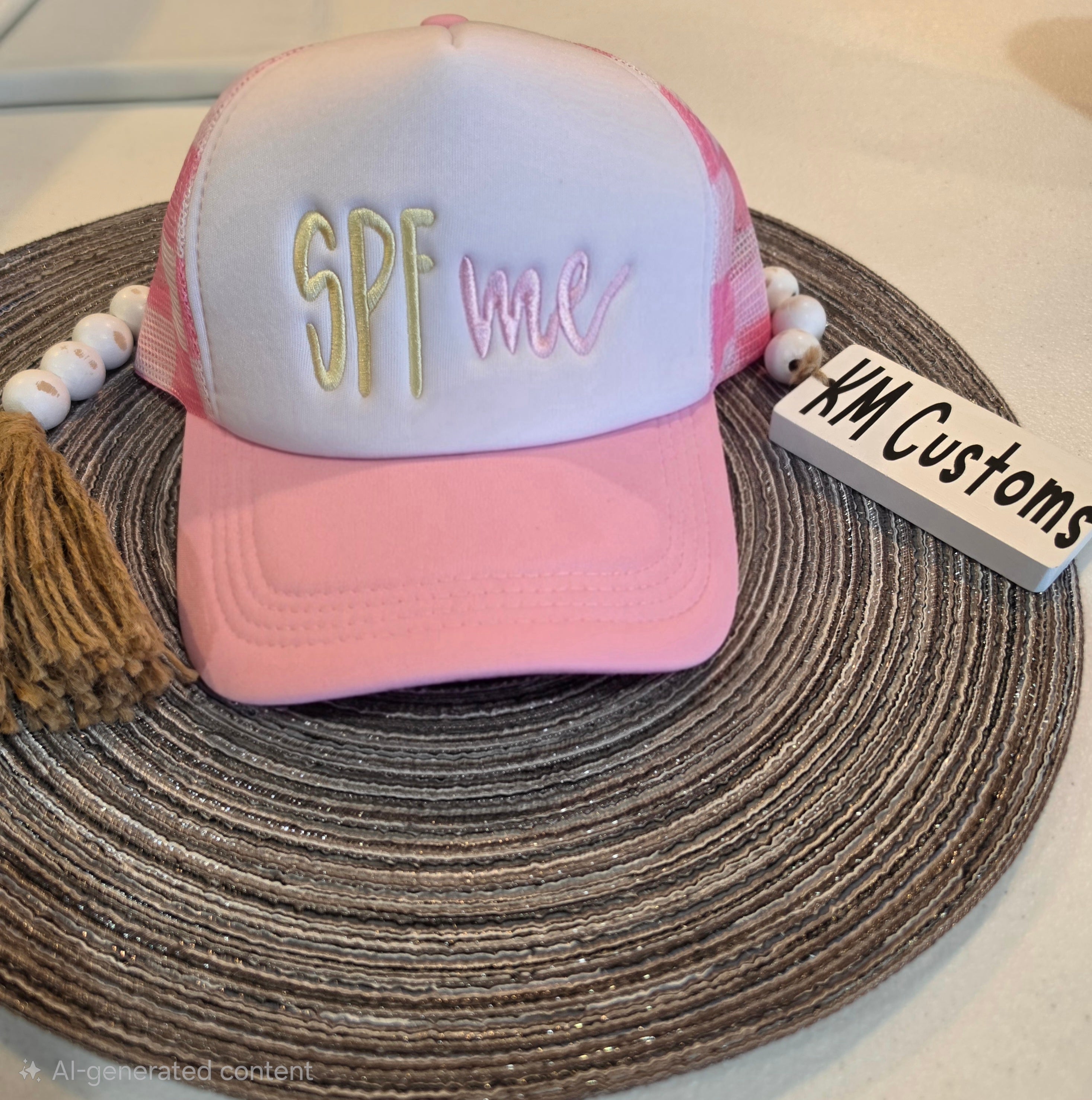 SPF Me Custom Embroidered Pastel Pink Trucker Hat